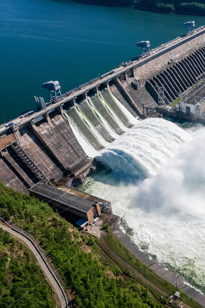 hydroelectric,dam,on,the,river,,water,discharge,from,the,reservoir,